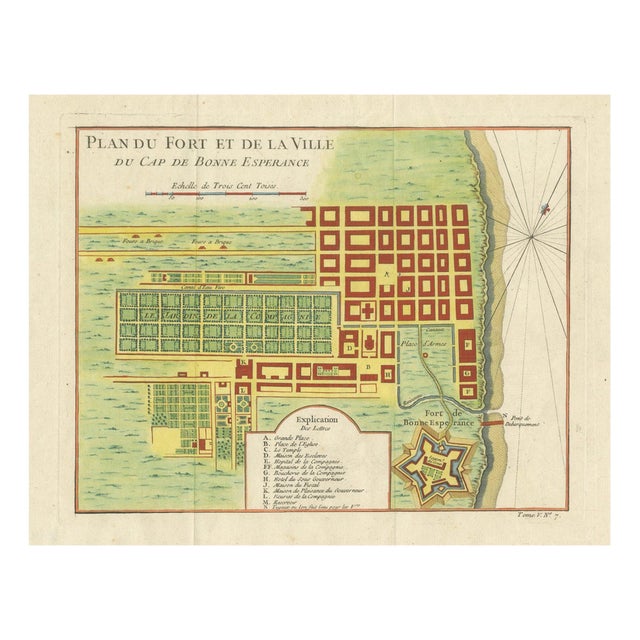 French Map of Cape of Good, Hope Fort and City Plan, 1765 For Sale
