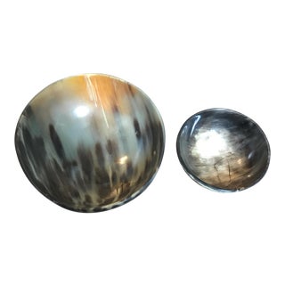 Natural Carved Horn Dish Bowls- A Pair For Sale