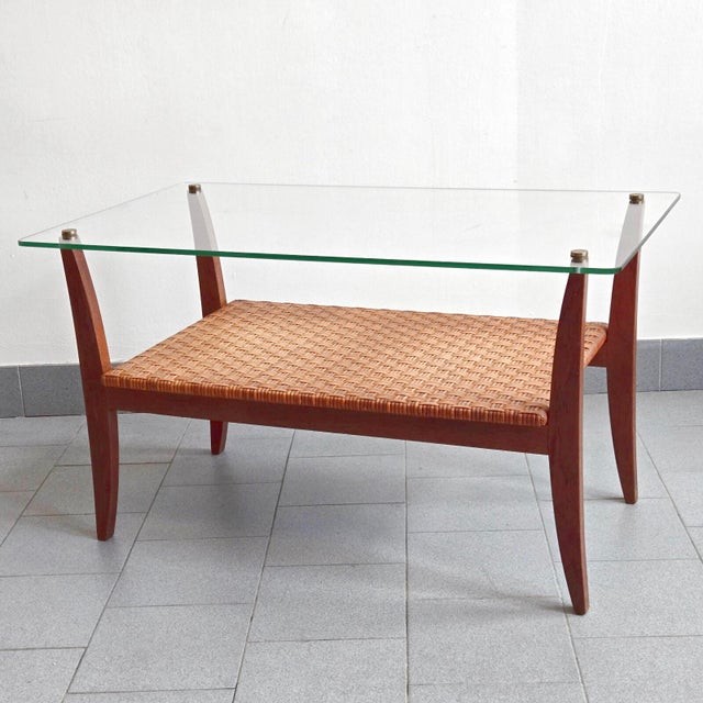 Vintage Coffee Table in Beech, Rattan, Brass and Glass, 1960s For Sale - Image 4 of 15