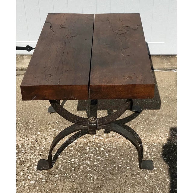 Rustic French Wood Plank Top and Iron Base Side Table For Sale - Image 4 of 13