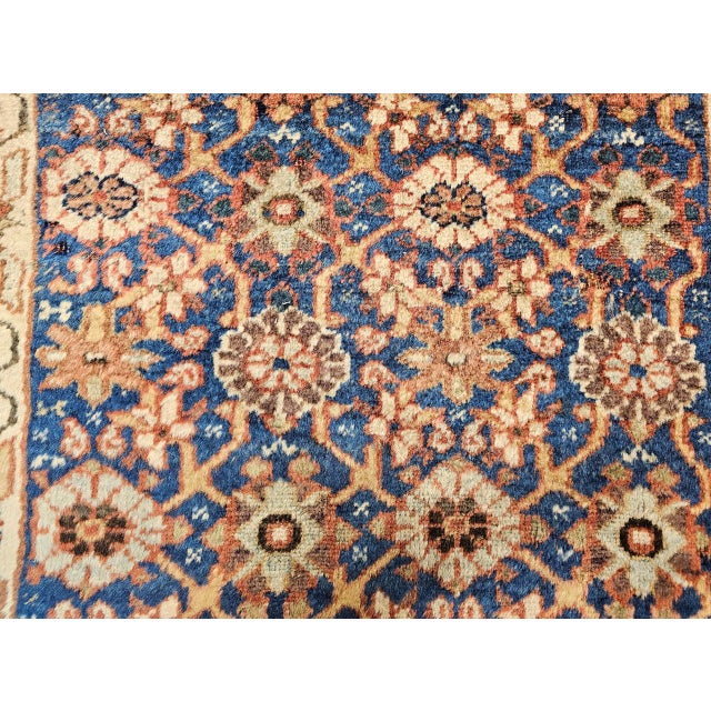 Navy Blue 19th Century Persian Kurdish Bidjar Runner Rug, Hand-Knotted Wool, All Over Geometric Pattern, Blue & Ivory, 4x8 For Sale - Image 8 of 14