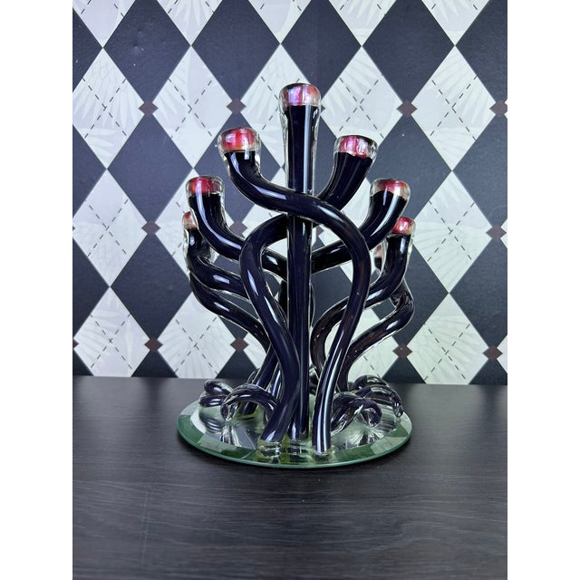 Studio Art Glass Menorah Candleholder For Sale - Image 4 of 7