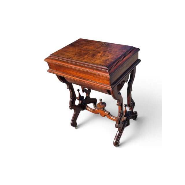 19th Century, American Victorian Walnut, Sewing Table Refurbished. For Sale In Philadelphia - Image 6 of 15
