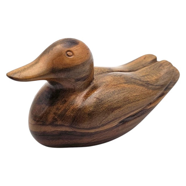Brown Roy A. Parfait Hand-Carved Duck Sculpture Signed Folk Art Wood Carving For Sale - Image 8 of 12