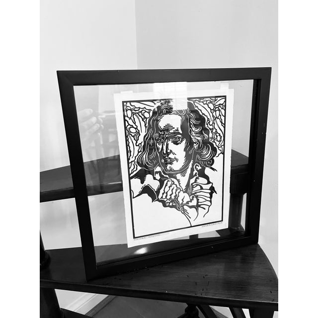 Contemporary Josef Lacina Original Woodcut, a Portrait of Friedrich Schiller, European Realism Mid Century Art (Czech, 1899-1975) For Sale - Image 3 of 12