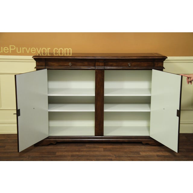 Wood Large-Scale Solid Walnut Sideboard With Burly Inlay, Keyed Doors, Adjustable Shelves and White Pigmented Lacquer Interior For Sale - Image 7 of 14
