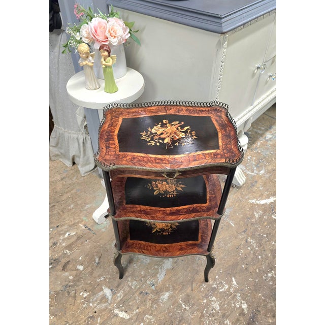 Wood Antique Napoleon III Three Tier Stand With Marquetry For Sale - Image 7 of 12