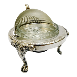 Mid 20th Century American Rogers Silver-Plated Roll Top Caviar / Butter Dish With Glass Liner - Caviar Server