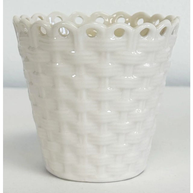 Mid 20th Century Vintage Belleek Ireland Porcelain Floral Basketweave Spill Vase For Sale - Image 5 of 8