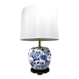 Vintage Delft Accent Lamp With Drum Shade