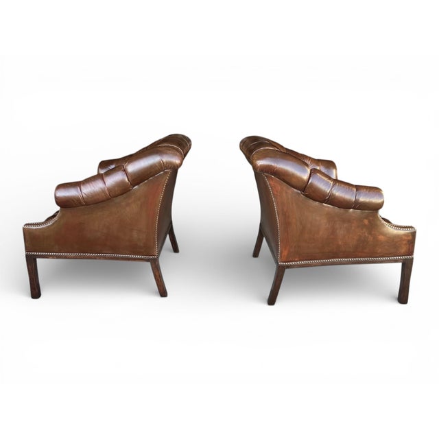 1960s 1960s Pair English Traditional Tufted Leather Club Chairs With Nailhead Trim For Sale - Image 5 of 15