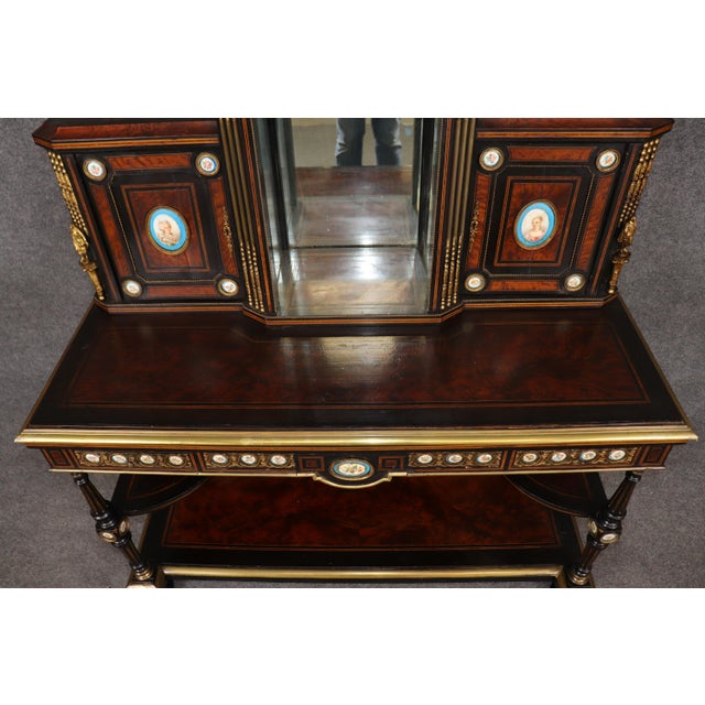 Late 19th Century French Ebonized Burled Walnut Secretary Desk Bookcase With Sevres Style Figures For Sale - Image 5 of 10