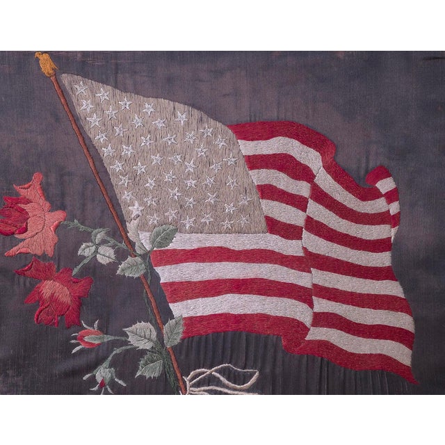 1910s 47 Star American Flag Silk Embroidered Picture With Roses, Circa 1912 For Sale - Image 5 of 8