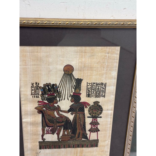 Tan Hand Painted + Framed Ancient Egyptian Papyrus, Set of Two For Sale - Image 8 of 12