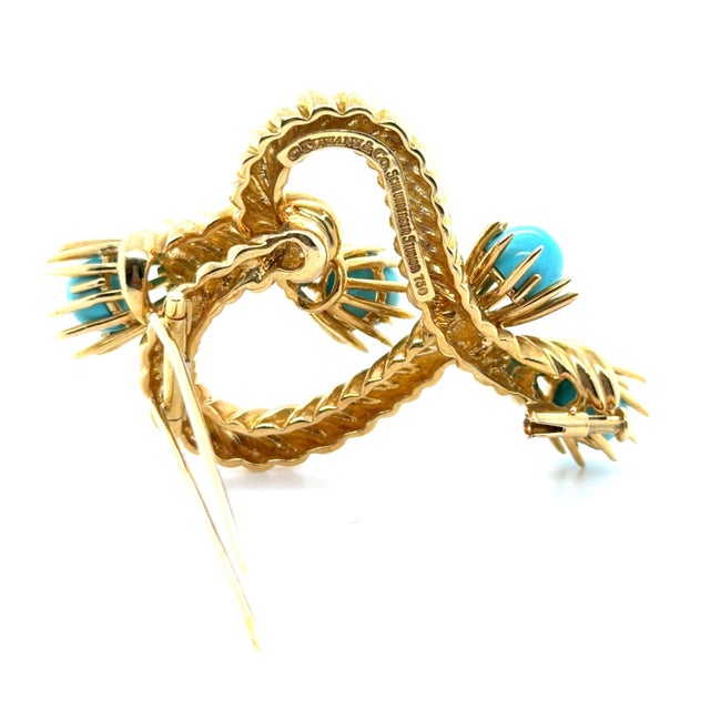 Metal Tiffany & Co. Vintage Schlumberger Studios Yellow Gold and Turquoise Brooch 18k For Sale - Image 7 of 8