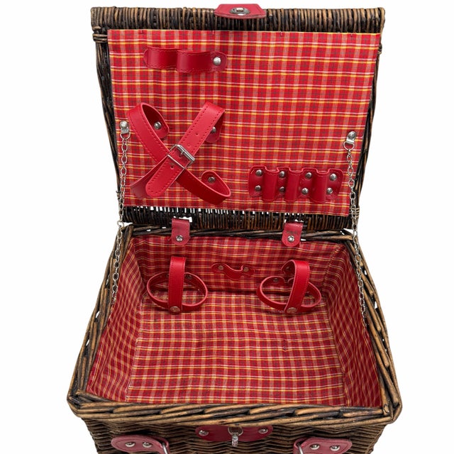 Wood Vintage Picnic Basket Storage Box With Tab Lock For Sale - Image 7 of 8