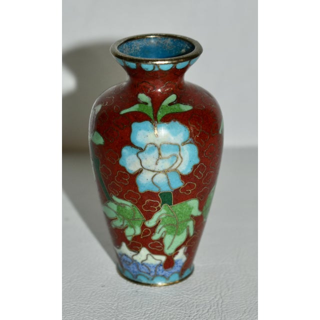 Chinese Vintage Mini Chinese Cloisonné Vase W/Floral Details For Sale - Image 3 of 10