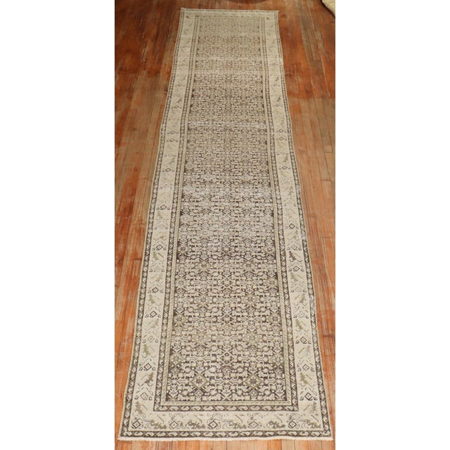 Antique Zabihi Collection Rustic Brown Malayer Runner - 3'1" x 15'2" For Sale - Image 4 of 10