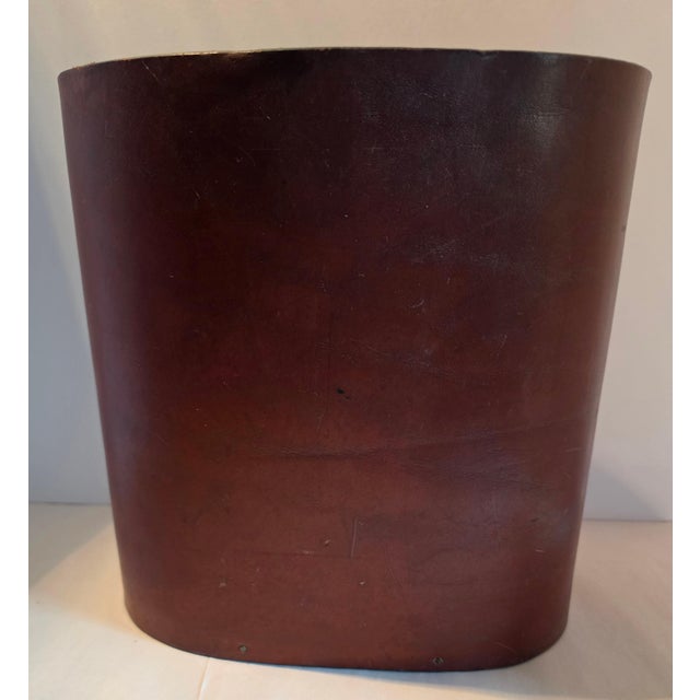 American 1970s Dark Cinnamon Leather Brass Eagle Wastebasket For Sale - Image 3 of 3
