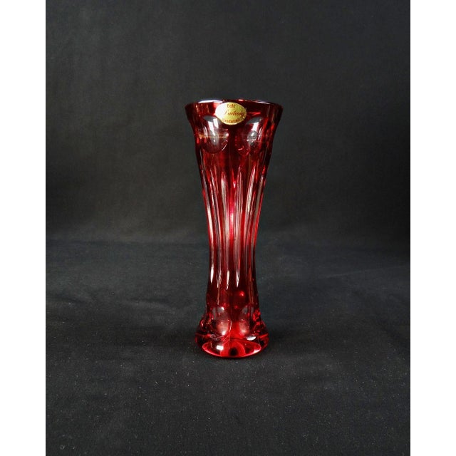 Bohemian Cut Crystal Soliflore Vase with Ruby ​​Red Lining by G. Ludwig, 1980s For Sale - Image 12 of 12