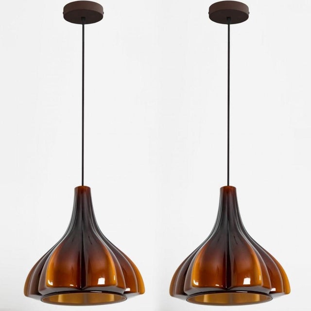 1970s Flower-Shaped Opaque Brown Glass Pendant Lamp from Peill & Putzler, Europe, 1970 For Sale - Image 5 of 18