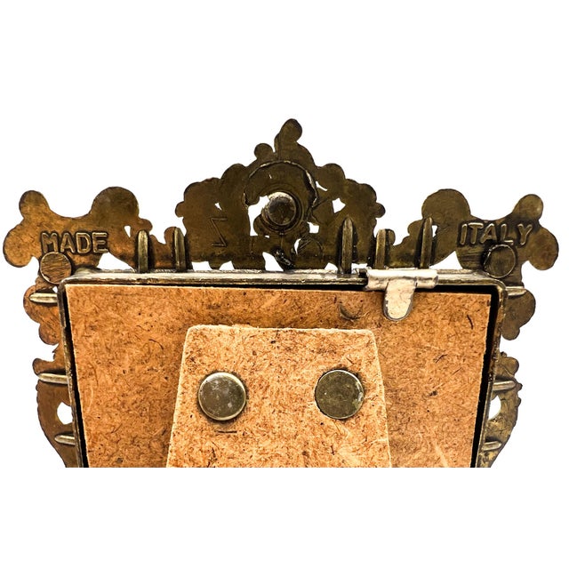 Vintage Italian Ornate Cast Metal Picture Frame With Hummingbird Print | Hollywood Regency, Rococo Style For Sale In Houston - Image 6 of 10