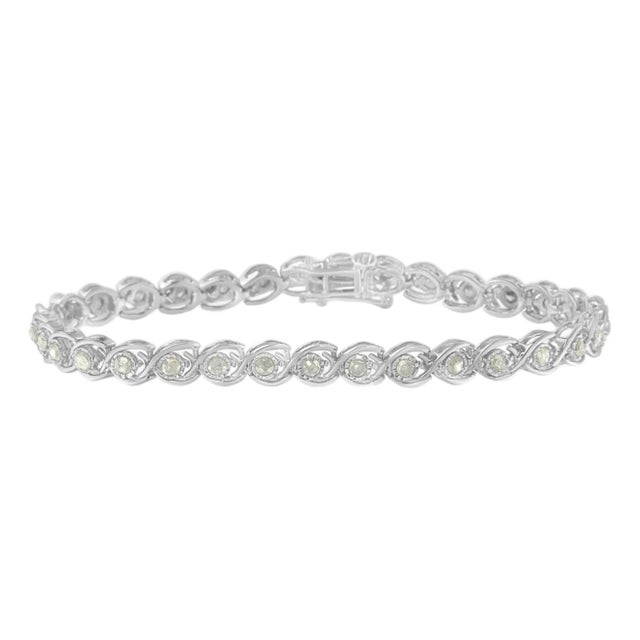 .925 Sterling Silver 2 cttw Miracle Plate Set Diamond Spiral Link Bracelet (I-J Color, I3 Clarity) -7" For Sale