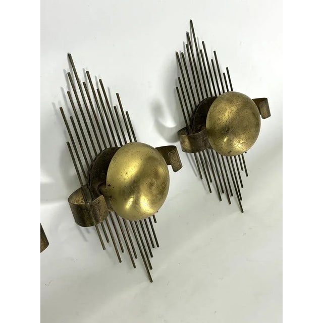 1950s Mid-Century Gilded Metal Sconces, Italy, 1950s, Set of 3 For Sale - Image 5 of 12