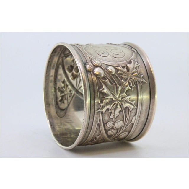 Silver Napkin Ring with Raised Floral Motifs Surrounding a Monogram Card. For Sale - Image 5 of 8