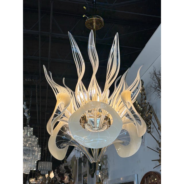 A.V. Mazzega Vintage Mazzega Murano Italian Glass Calla Lily & Leaves 8 Light Chandelier For Sale - Image 4 of 12