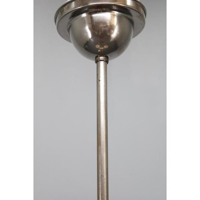 Copper Czech Art Deco Nickel Chandelier with Rose Opaline Glass Globes, 1930s For Sale - Image 8 of 15