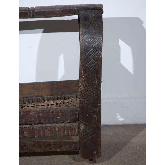 Antique Indian Tribal Carved-Wood Infant Cradle With Woven Bed, Circa 1900 For Sale - Image 4 of 9