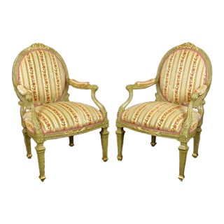 1930s A Pair of Very Well Made and Decorated Louis XVI French Armchairs For Sale
