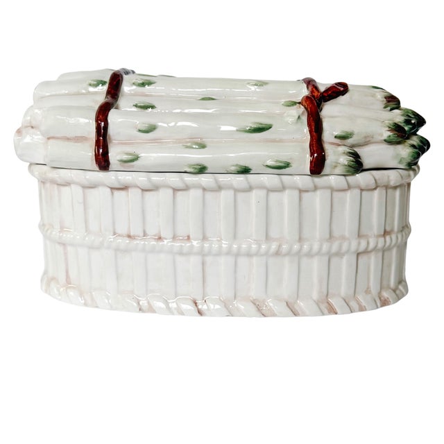 Ceramic Vintage Italian Majolica Asparagus Lidded Tureen For Sale - Image 7 of 9