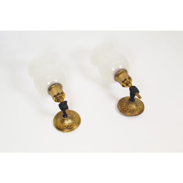Metal Vintage Brass Torch Holding Hand Wall Sconces, 1950s, Set of 2 For Sale - Image 7 of 9