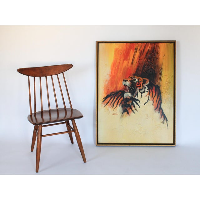 Sizeable vintage framed tiger painting on board. Signed "Joseph". Made in the Philippines. Some age wear to wood frame and...