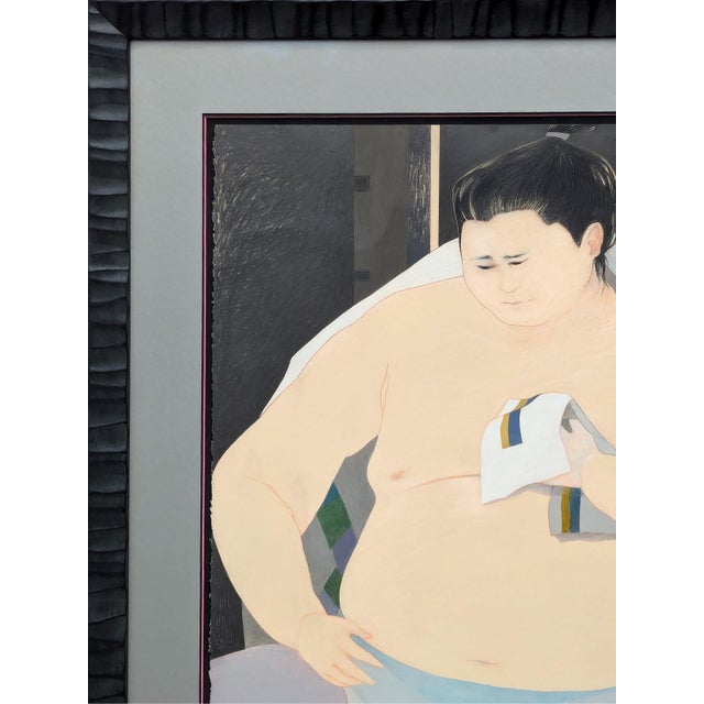 Phyllis Steele Modern Pastel Figurative Drawing of a Seated Resting Sumo Wrestler with Kimono, 20th Century For Sale In Houston - Image 6 of 12