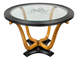 Art Deco Wood & Glass Round Coffee Side Table, Italy, 1940s