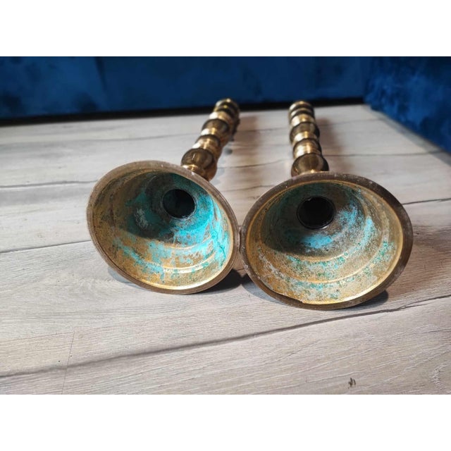 Art Nouveau Brass Candleholders, 1890s, Set of 2 For Sale - Image 5 of 6