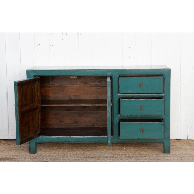 Asian Highgloss Celadon Blue Asian Credenza For Sale - Image 3 of 7