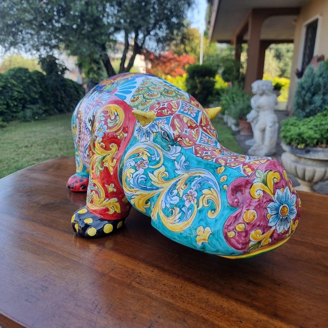 Sicilian Artist, Hippopotamus, 2000, Hand-Glazed Ceramic For Sale - Image 8 of 12