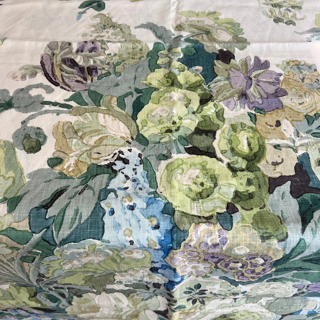 English Homage to Rose Cummings Hazelton House Hand Printed Floral Linen Fabric- 2 1/2 Yards For Sale - Image 3 of 6