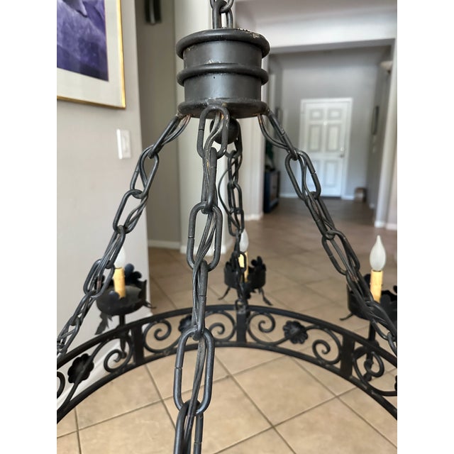 1960s Large Spanish Revival Metal Forged Black Chandelier For Sale - Image 14 of 17