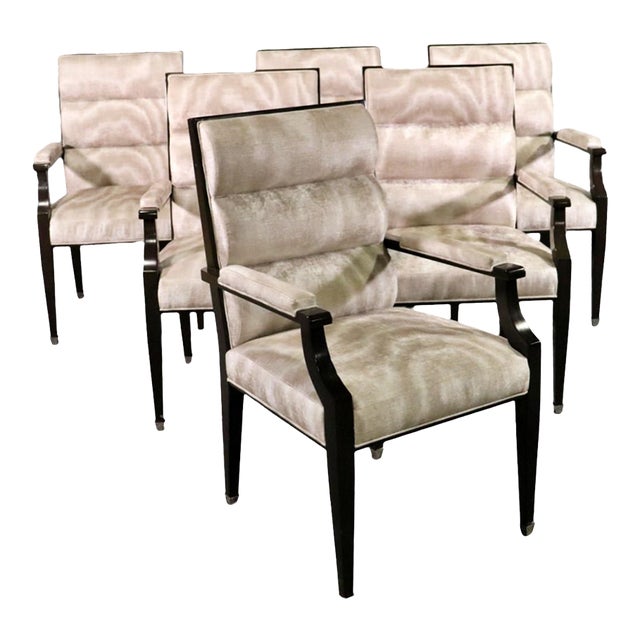 Set of 6 French Art Deco Style Walnut Dining Chairs For Sale