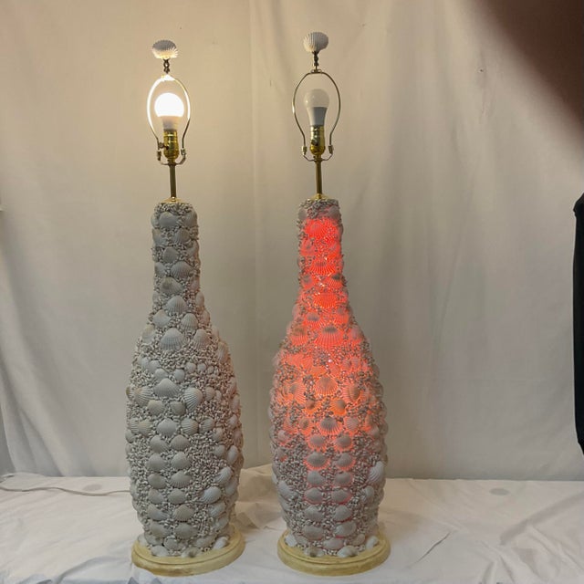 Huge Custom Made Sea Shell Lamps - a Pair For Sale - Image 11 of 11
