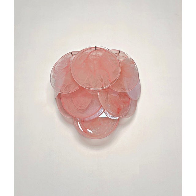 Glass Wall Sconces with 10 Iridescent Alabaster Pink Discs, 1990s, Set of 2 For Sale - Image 9 of 16