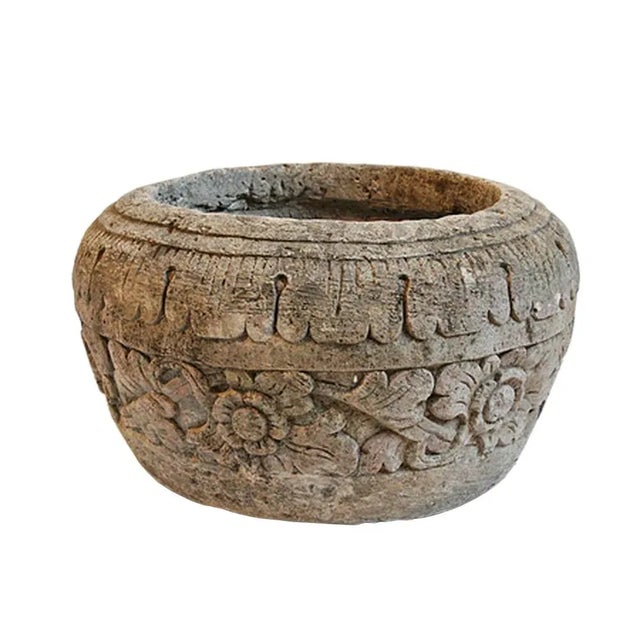 Hand carved mixed stone garden pot or planter. A unique garden element with beautiful floral designs. These carved pieces...