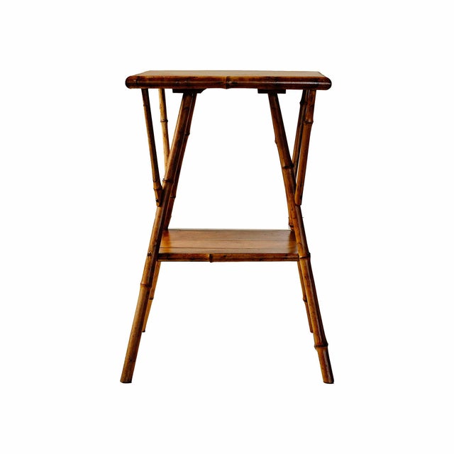 Traditional Bamboo Antique Table With Oak Shelves For Sale - Image 3 of 4