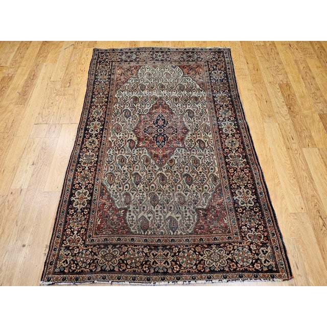 19th Century Persian Farahan Rug, Hand-Knotted Wool, Paisley Pattern, Pale Green & Navy, 4x6 For Sale - Image 10 of 18