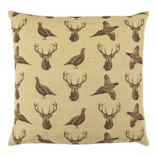 Highland Beige Tapestry Cushion With Feather Filler - 46x46cm (18"x18") For Sale